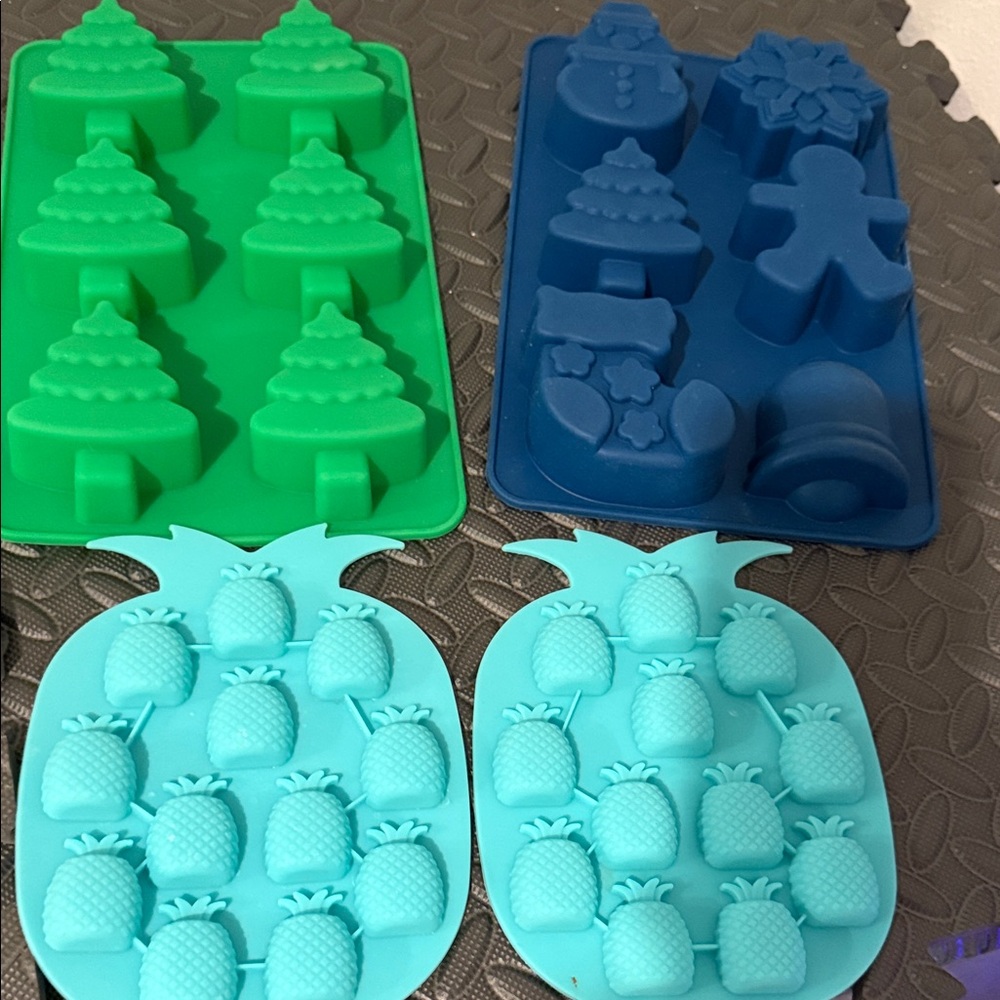 Silicone Christmas and Pineapple Mold Set - Green, Blue, and Aqua